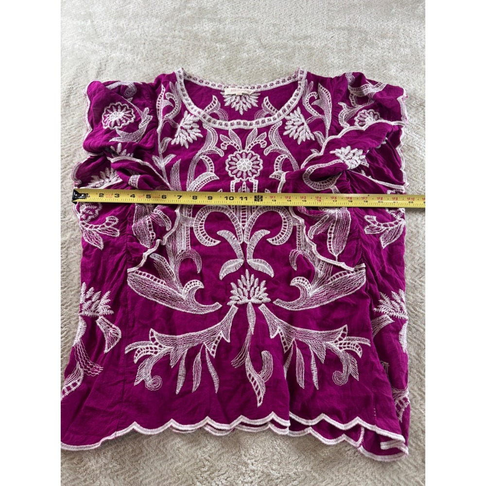 Solitaire Magenta Purple Embroidered Flutter Sleeve Scalloped‎ Hem Top XL - Picture 5 of 6